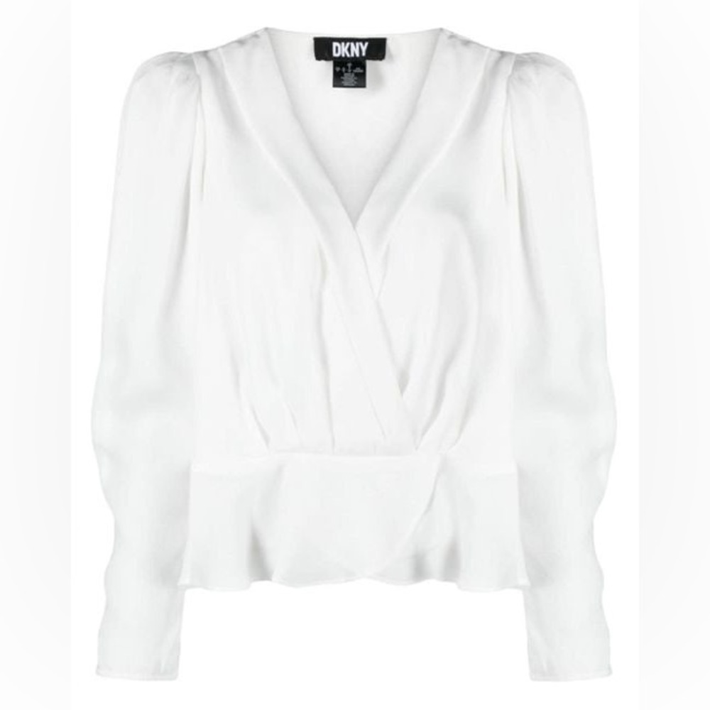DKNY Women's Ivory Pleat-detail Satin-finish Blouse size XS. Puff shoulders